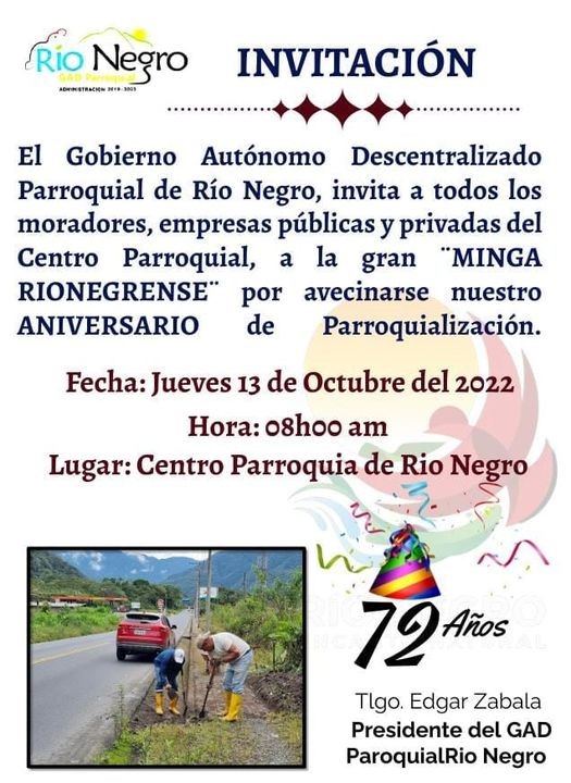 INVITACIÓN A LA “MINGA RIONEGRENSE”